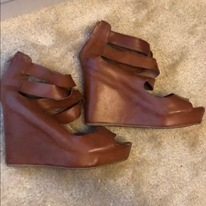 Brown strapy wedge heel